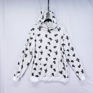 Orange Kiss White Cute Cartoon Baby Deer Pattern Hooded Sweater Size XL